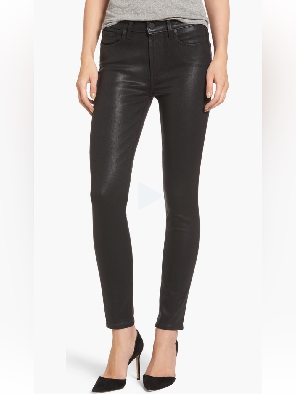 🎩 PAIGE Hoxton Transcend High Waist Black Fog Luxe Coating Skinny Ankle Jeans